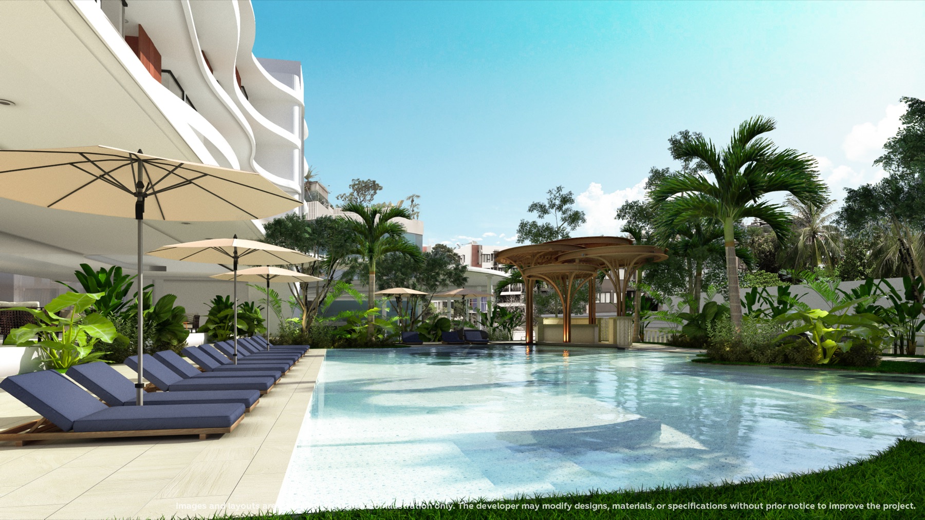 Pool deck with loungers